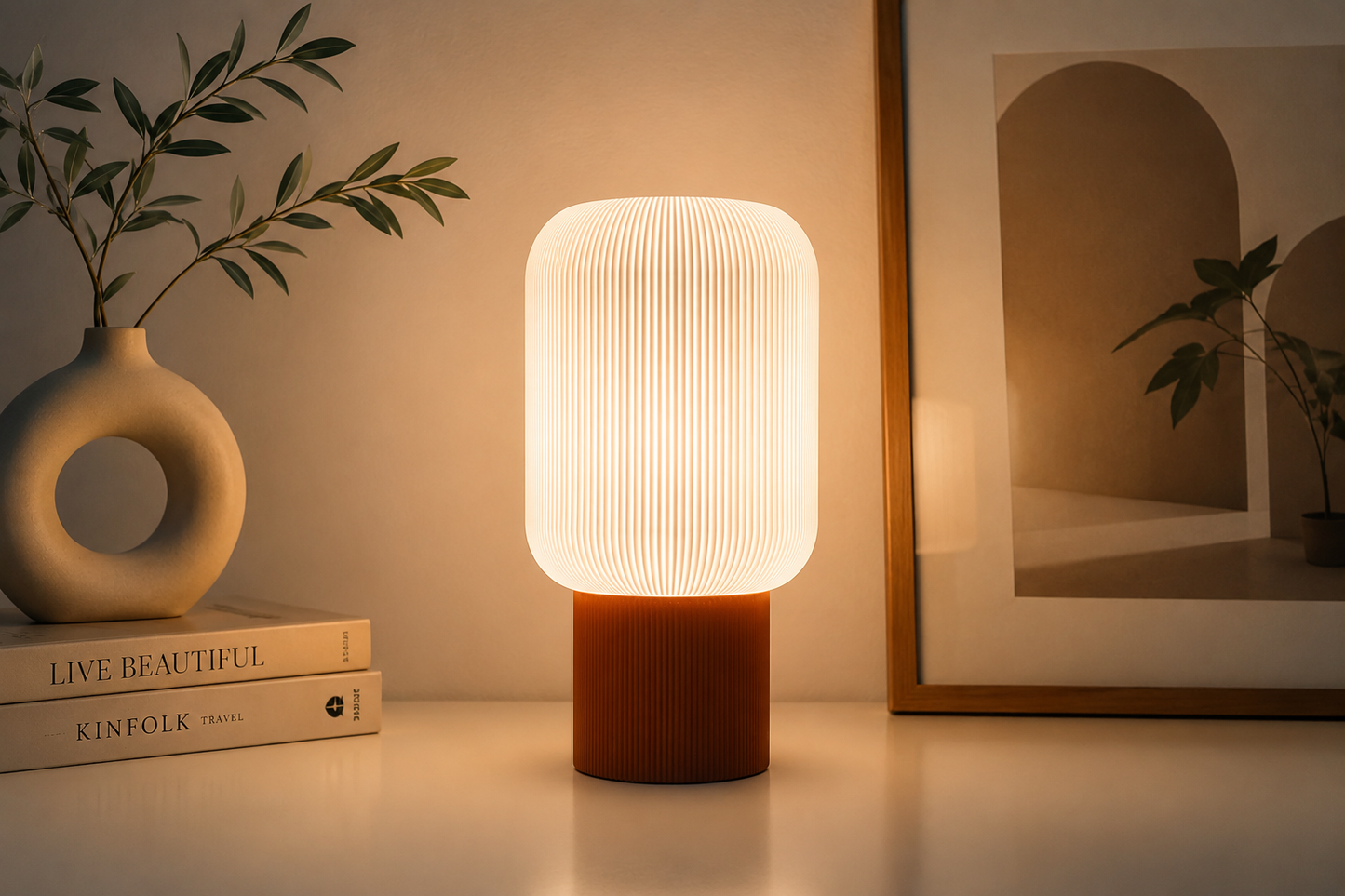 Modern Ribbed Table Lamp – 3D Printed LED Lamp
